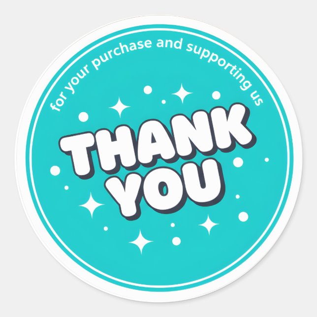 Pegatina Redonda Teal Stars Thank You Business Sticker (Anverso)