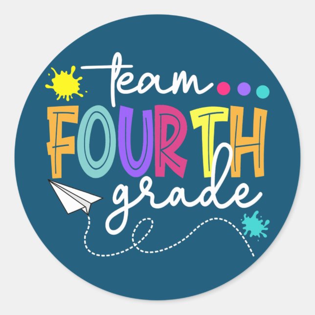 Pegatina Redonda Team 4th Fourth Grade Teacher Student Back To (Anverso)