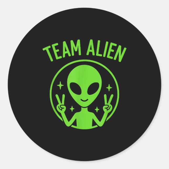 Pegatina Redonda Team Alien – Funny Green Extraterrestrial Peace Si (Anverso)