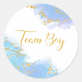 Pegatina Redonda Team boy blue and gold gender reveal sticker