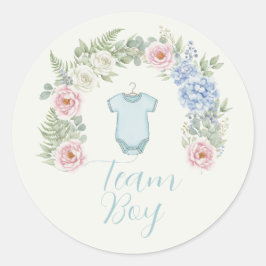 Pegatina Redonda Team Boy Botanical Gender Reveal Sticker