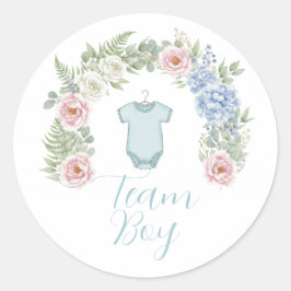 Pegatina Redonda Team Boy Botanical Gender Reveal Sticker