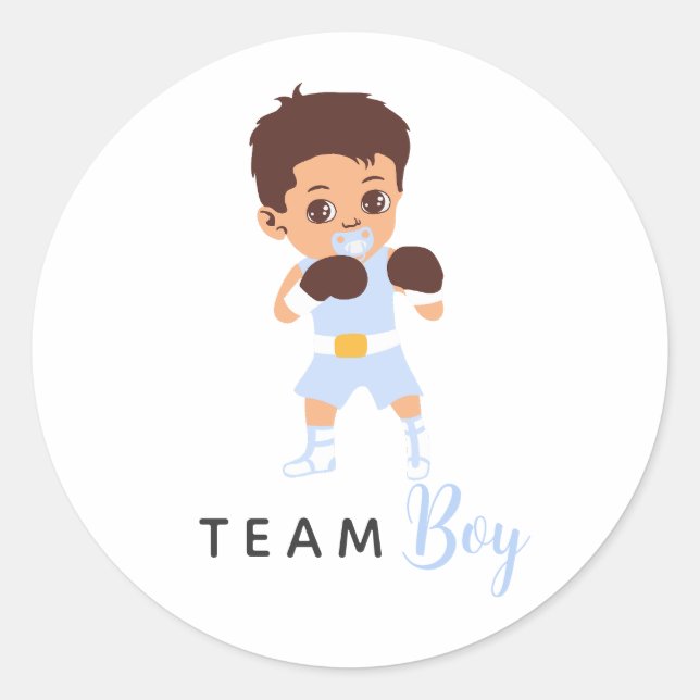 Pegatina Redonda Team Boy Boxing Baby Gender Reveal Stickers (Anverso)