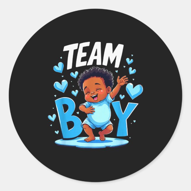 Pegatina Redonda Team Boy Design Gender Reveal New Baby Boy  (Anverso)