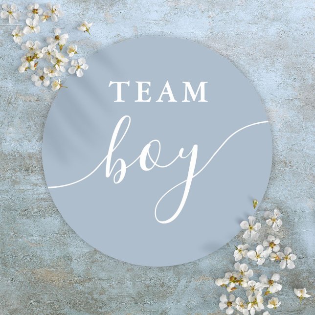 Pegatina Redonda Team Boy Dusty Blue Gender Revelan Votación (Team Boy Dusty Blue Gender Reveal Voting Classic Round Sticker)