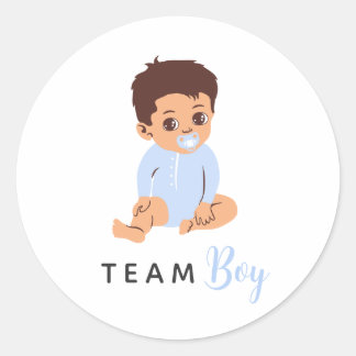 Pegatina Redonda Team Boy Gender Revelan Blue Pacifier Baby Pegatin