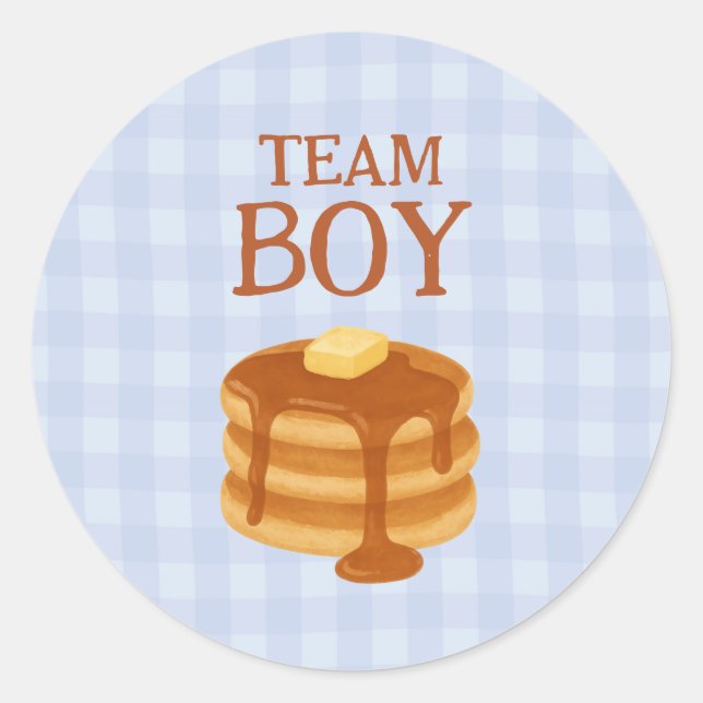 Pegatina Redonda Team Boy Little Pancake Brunch Theme Gender Reveal (Anverso)