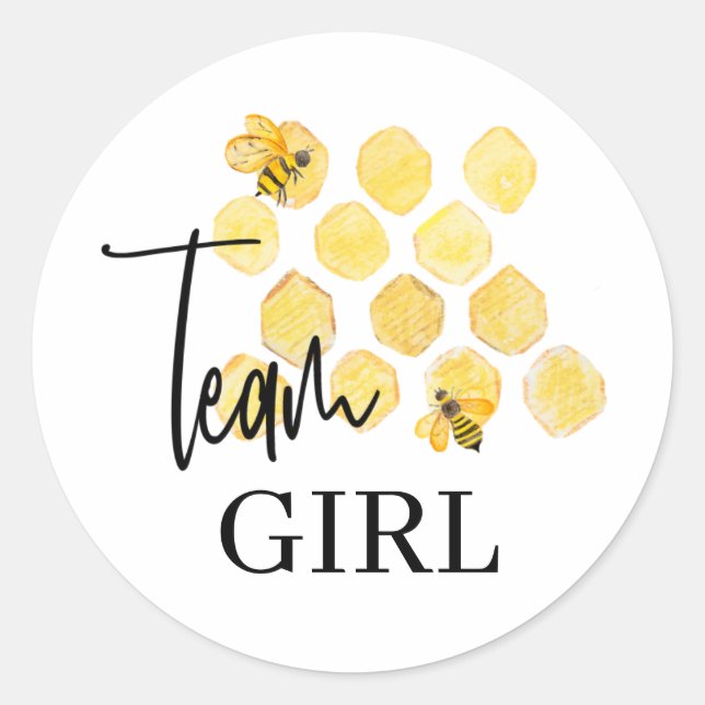 Pegatina Redonda Team Girl Bee Theme Gender Reveal Stickers (Anverso)