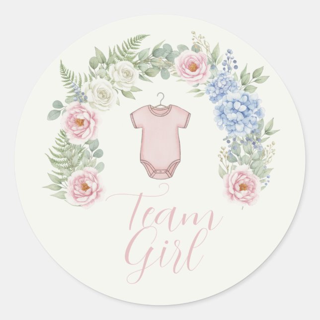 Pegatina Redonda Team Girl Botanical Gender Reveal Sticker (Anverso)