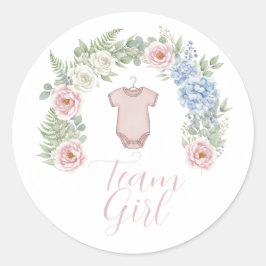 Pegatina Redonda Team Girl Botanical Gender Reveal Sticker