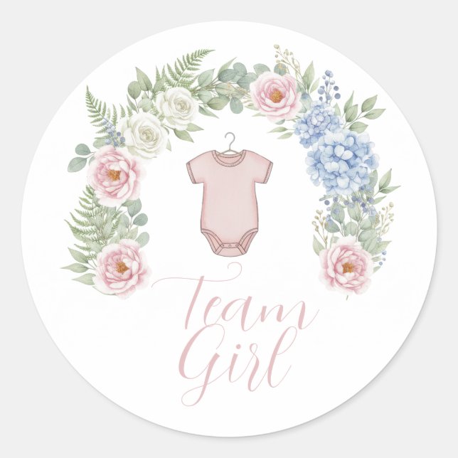 Pegatina Redonda Team Girl Botanical Gender Reveal Sticker (Anverso)