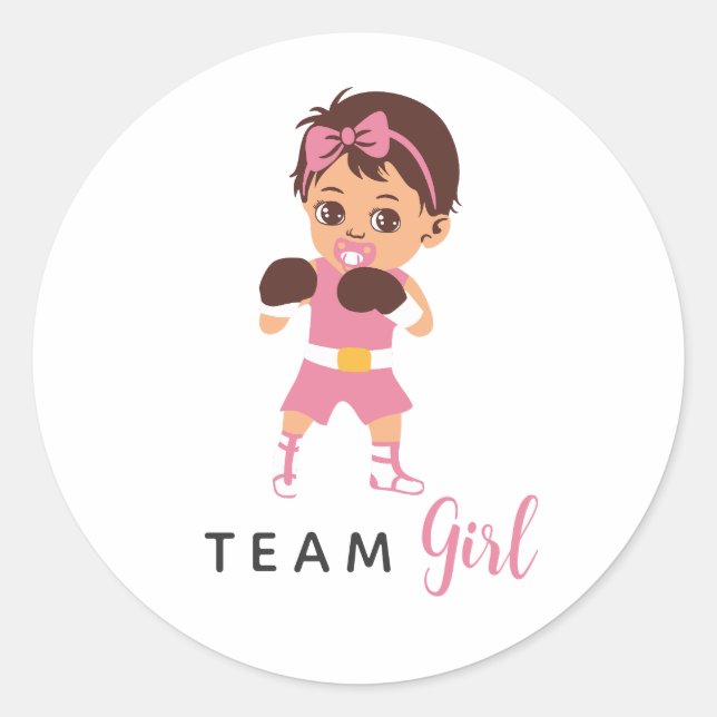Pegatina Redonda Team Girl Boxing Baby Gender Reveal Stickers (Anverso)