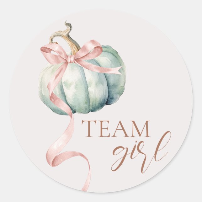 Pegatina Redonda Team Girl Coquette Pumpkin Gender Reveal Sticker (Anverso)