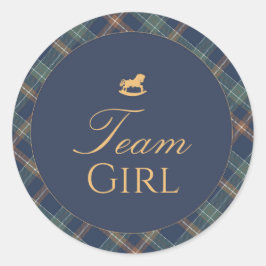 Pegatina Redonda Team Girl Gender Reveal Voting Sticker Navy Plaid