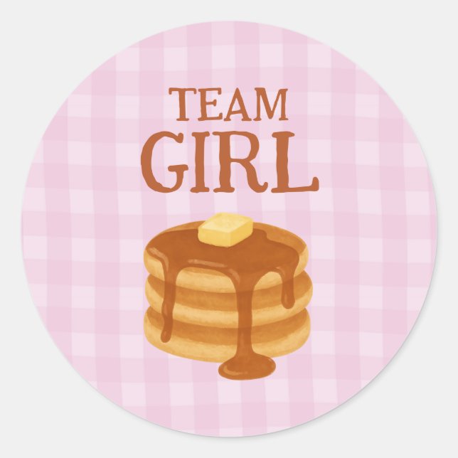 Pegatina Redonda Team Girl Pancake Brunch Theme Gender Reveal (Anverso)