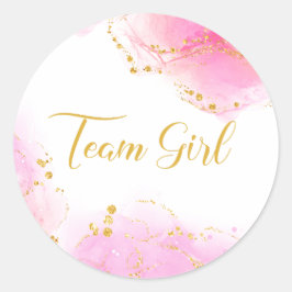 Pegatina Redonda Team girl pink and gold gender reveal sticker