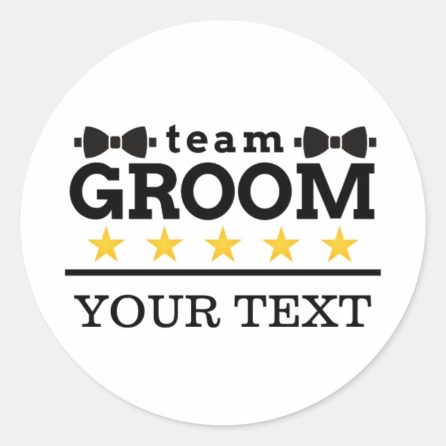 Pegatina Redonda Team Groom | Groomsman | Soltero | Blanco negro (Anverso)