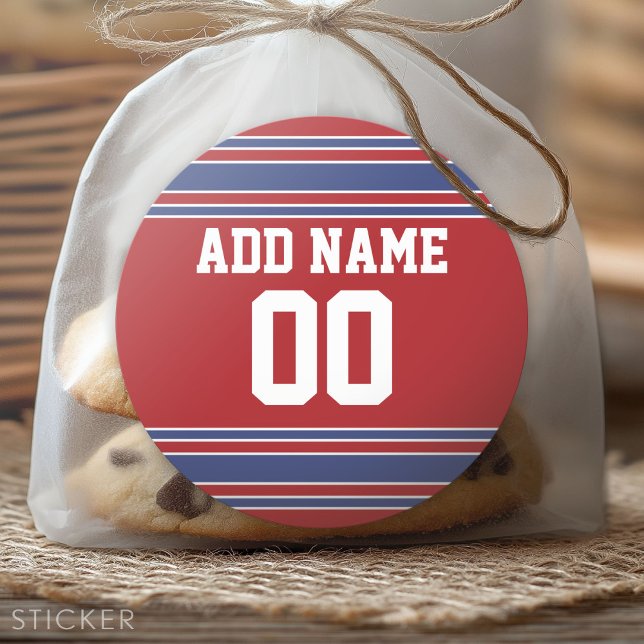 Pegatina Redonda Team Jersey con nombre y número personalizados (Custom Sticker for Party Favors and Envelopes)