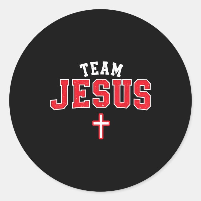 Pegatina Redonda Team Jesus - Funny Christian Cross Emblem Faith St (Anverso)