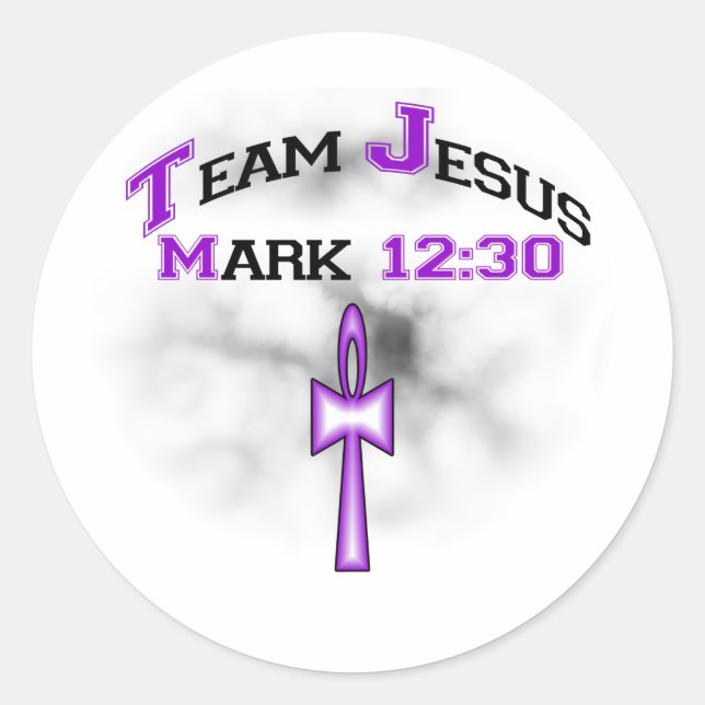 Pegatina Redonda Team Jesus Mark 12:30 (Anverso)