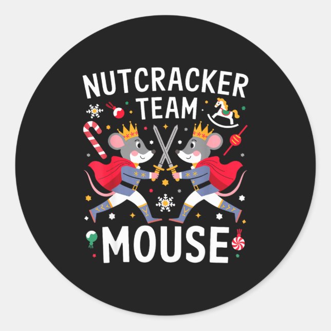 Pegatina Redonda Team Mouse Nutcracker Shirt Christmas Dance Funny  (Anverso)