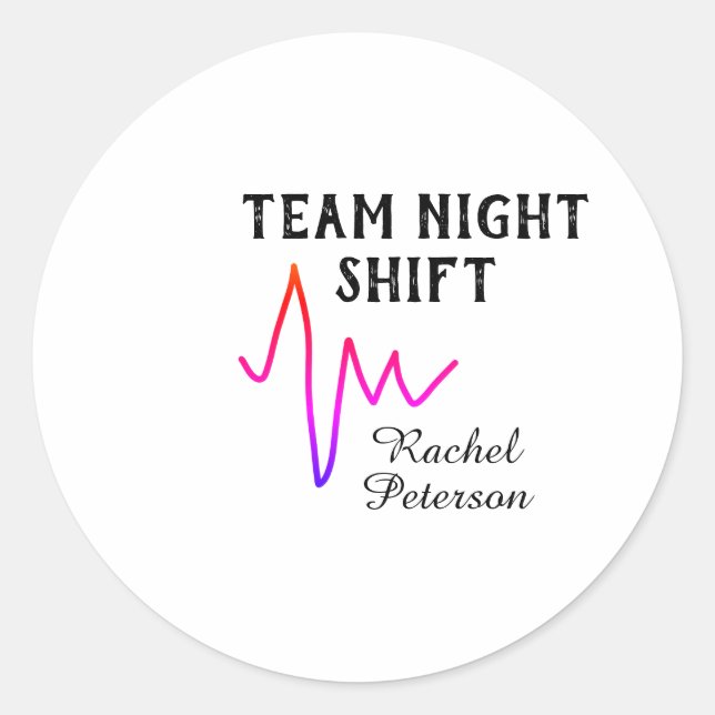 Pegatina Redonda Team night shift nurse doctor medical name heart l (Anverso)
