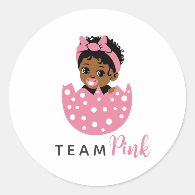 Pegatina Redonda Team Pink African American Baby Girl In Egg  (Anverso)