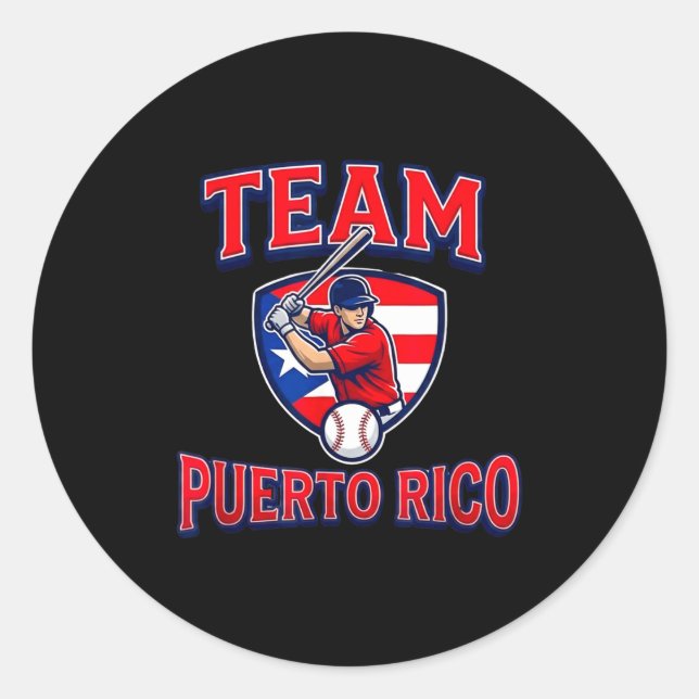 Pegatina Redonda Team Puerto Rico Baseball Flag Patriotic  (Anverso)