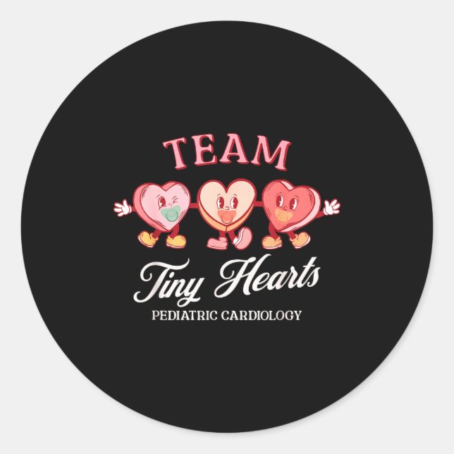 Pegatina Redonda Team Tiny Heart Pediatric Cardiology Candy Heart V (Anverso)