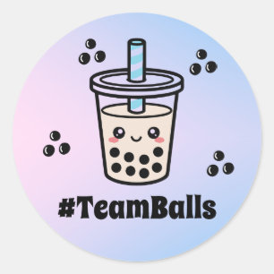 Pegatina Redonda #TeamBolas No Bolas Bubble Tea Boba Revelación de 