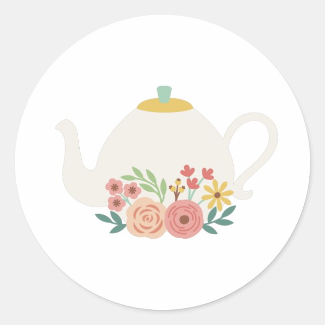 Pegatina Redonda Teapot floral (Anverso)