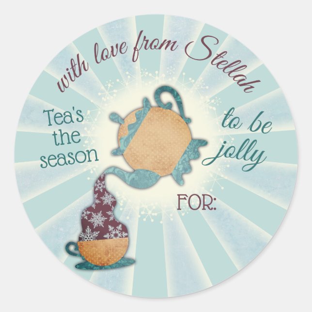 Pegatina Redonda Teas de la temporada de Navidades de tetera a (Anverso)