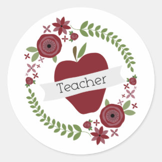 Pegatina Redonda Teatro Floral Wreath & Red Apple