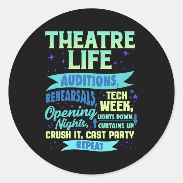 Pegatina Redonda Teatro Nerd Actor Gif Teatro musical Tespio (Anverso)