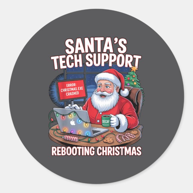 Pegatina Redonda Tech Rebooting Support Santa s Shirt (Anverso)