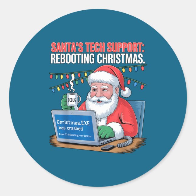 Pegatina Redonda Tech Santa Rebooting s Support Smile (Anverso)