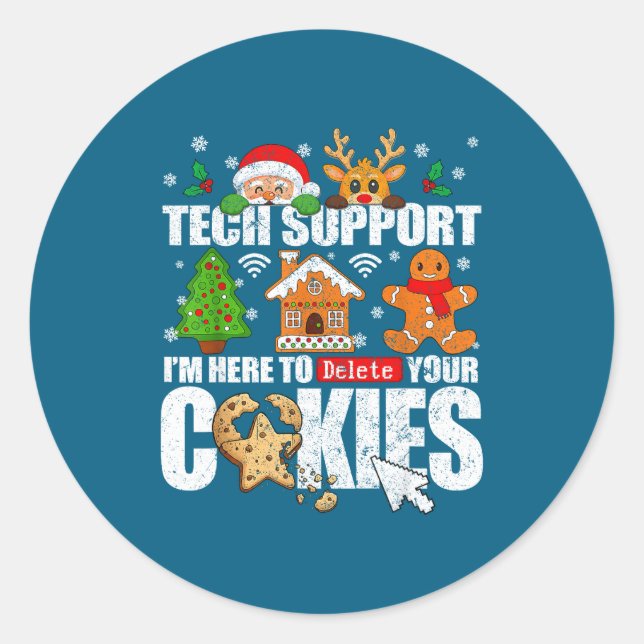 Pegatina Redonda Tech Suprt Christmas Cookies Women Men Funny Chris (Anverso)