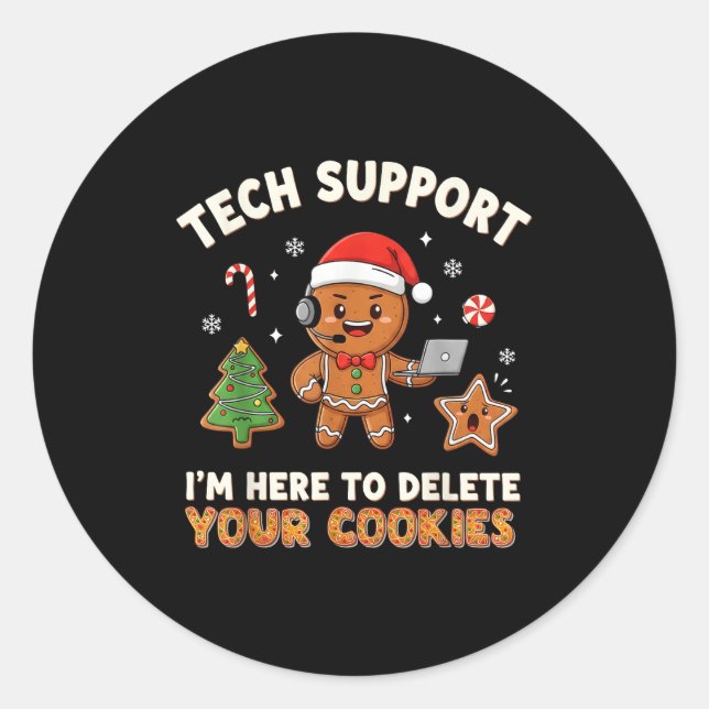 Pegatina Redonda Tech Suprt Christmas Cookies Women Men Funny Chris (Anverso)