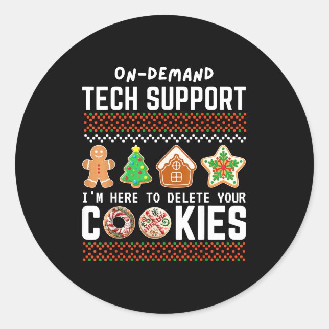 Pegatina Redonda Tech Suprt Delete Cookies Funny Design Christmas P (Anverso)