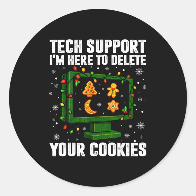 Pegatina Redonda Tech Suprt Delete Your Cookies Men Ugly Christmas  (Anverso)