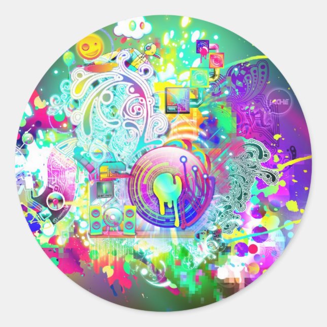 Pegatina Redonda Techno (Anverso)