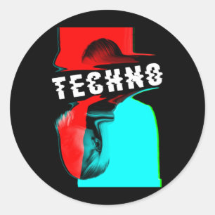 Pegatina Redonda Techno Glitch Bass Music Fiesta DJ