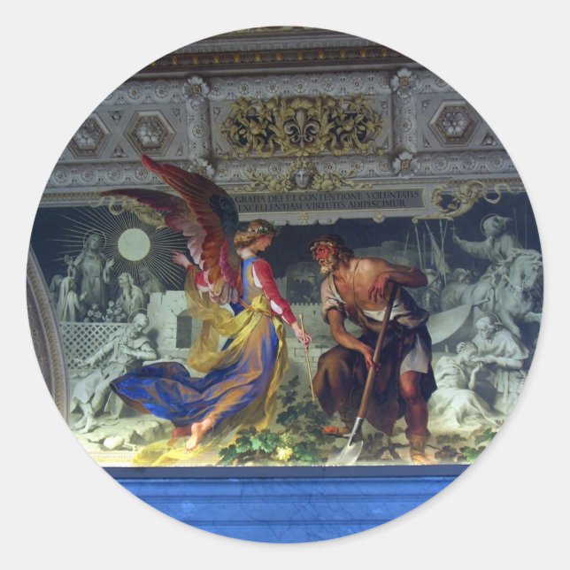 Pegatina Redonda Techo en el Museo Vaticano en Roma (Anverso)