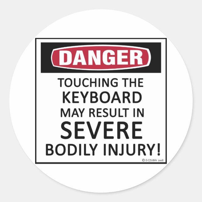 Pegatina Redonda Teclado de peligro (Anverso)
