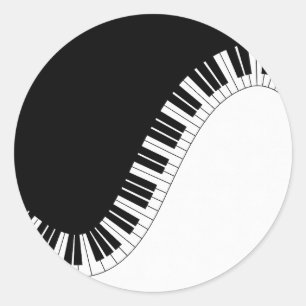 Pegatina Redonda Teclado de piano Diseño de música en blanco y negr