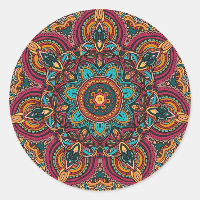 Pegatina Redonda Teclado para botón básico Trippy Mandala de 2.25" (Anverso)
