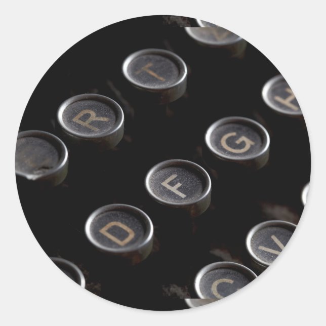 Pegatina Redonda Teclas de máquina de escribir antiguas (Anverso)