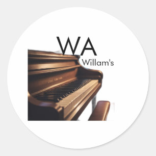 Pegatina Redonda Teclas de mesa de piano de madera marrón nombre mo