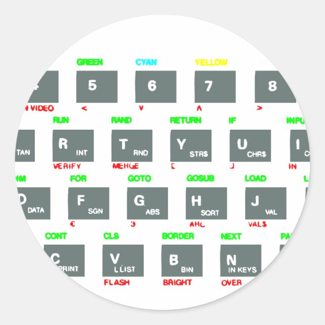 Pegatina Redonda Teclas de teclado del Espectro Sinclair ZX (Anverso)