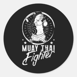 Pegatina Redonda Técnica de luchador de Muay Thai Tailandia Puño An